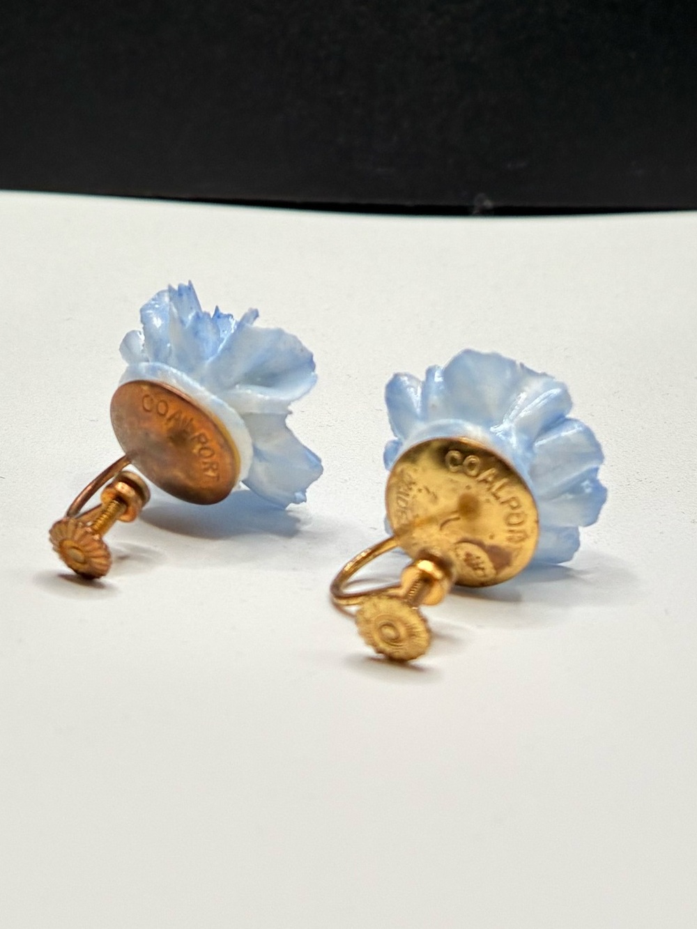 Vintage Blue Coalport Flower Screw-on Earrings - Women Jewelry - Picture 8 of 12